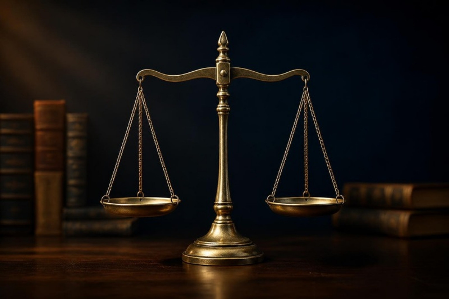 Scales of justice on a lawyer's desk